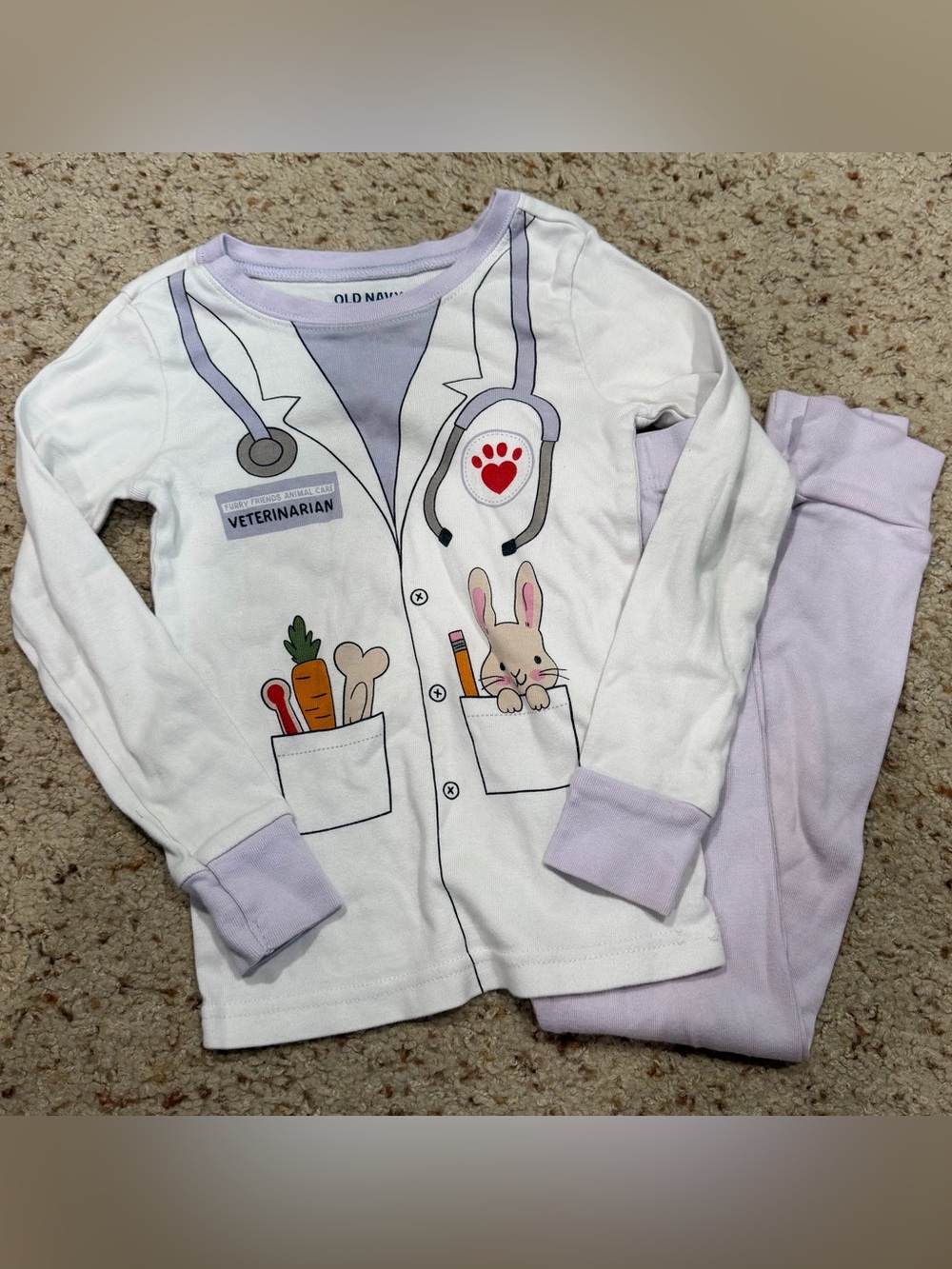 Old Navy Kids' White & Light Purple Veterinarian Pajama Set, 4t